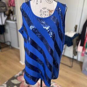 Notations Blue Sequin Striped Tank Top